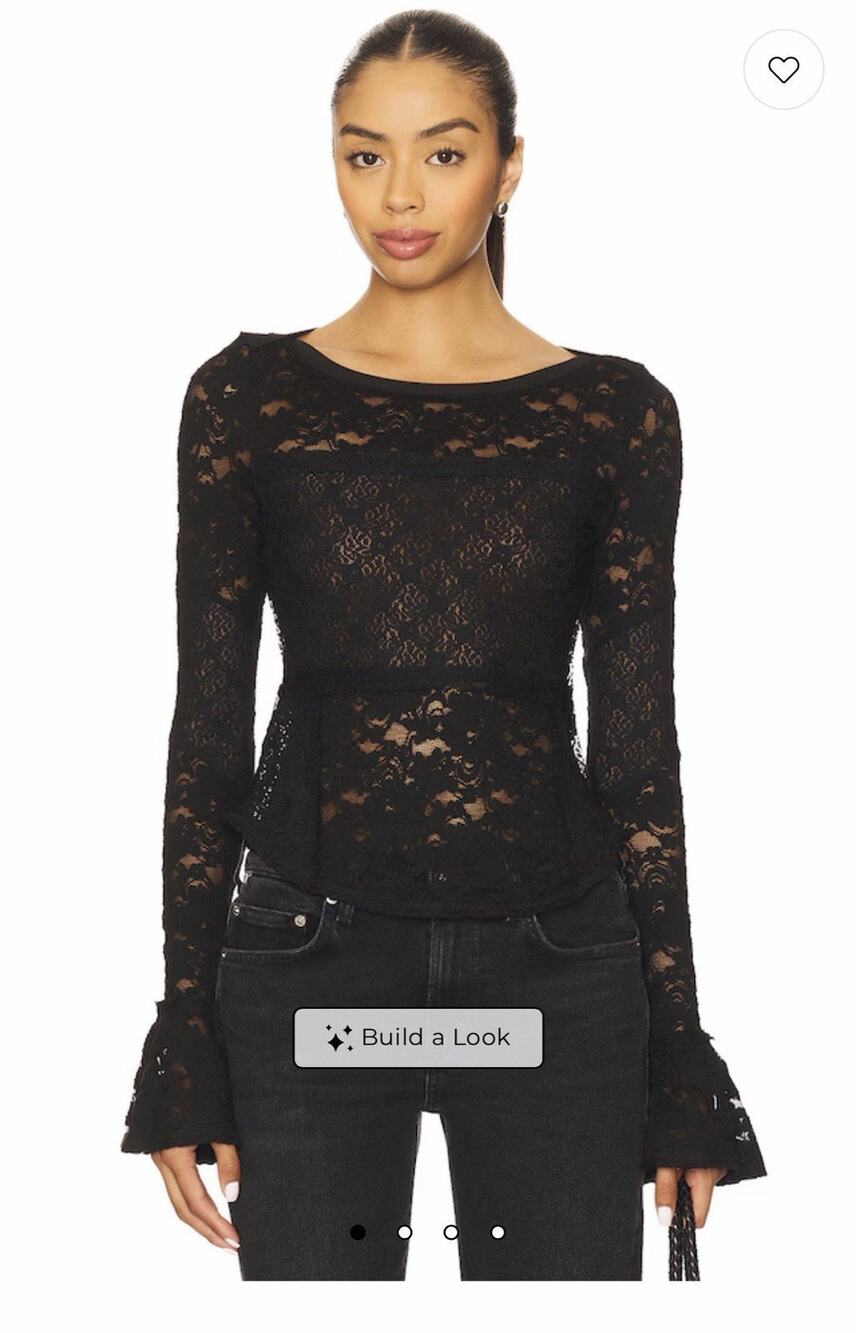 NWT Free People Lace Layering Long Sleeve Top In Black Size XS